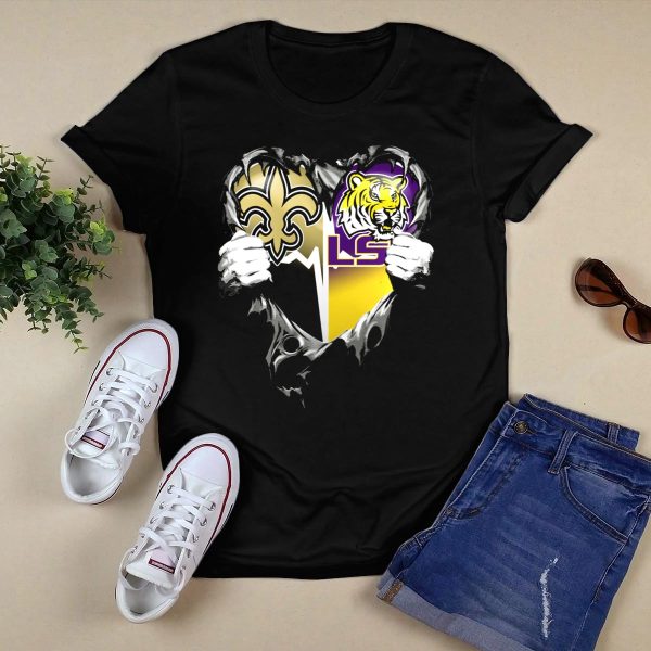 New Orleans Saints Lsu Tigers Heart T Shirt Black 1