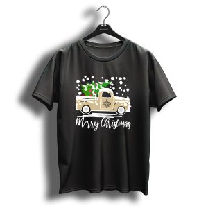 New Orleans Saints Vintage Car Merry Christmas Tree Snowflakes T-Shirt