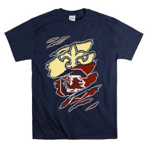 New Orleans Saints And South Carolina Gamecocks Logo Fusion T-Shirt