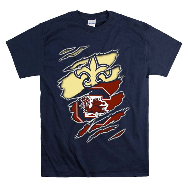 New Orleans Saints and South Carolina Gamecocks logo fusion T Shirt 1 Navy
