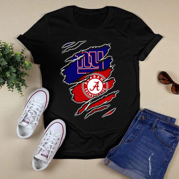 New York Giants Alabama Crimson Tide Fan Crossover T Shirt Style 1 Black 1
