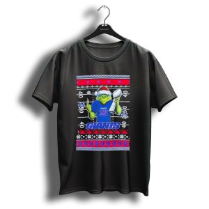 New York Giants Grinch Christmas With Lombardi Trophy Ugly Sweater T-Shirt