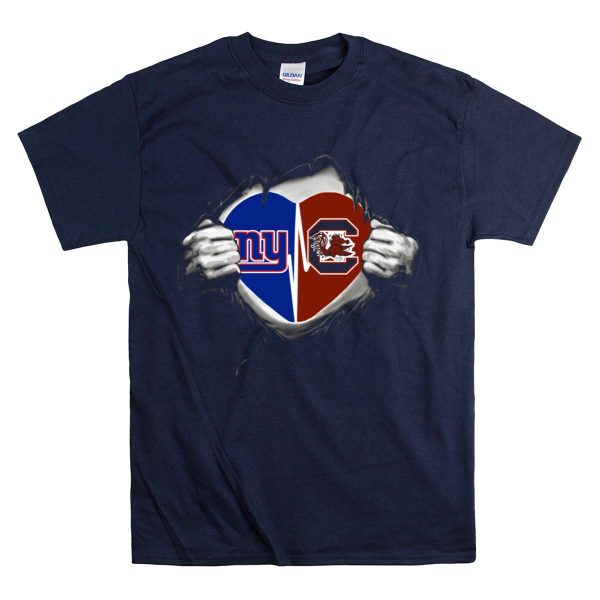 New York Giants South Carolina Gamecocks Heart T Shirt 1 Navy