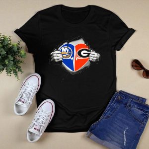 New York Islanders Georgia Bulldogs Heartbeat Logo Fan T Shirt