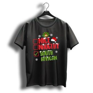 Nice Naughty South African Christmas Bells Santa Hat Snowflakes T Shirt