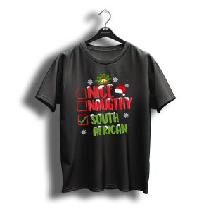 Nice Naughty South African Christmas Bells Santa Hat Snowflakes T-Shirt