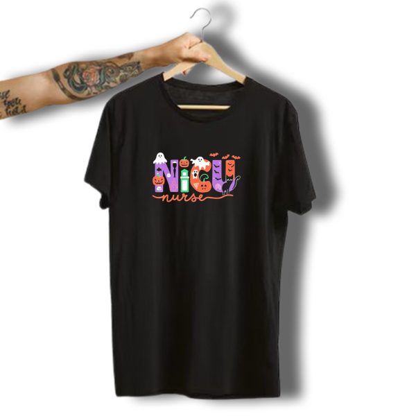 Nicu Nurse Halloween Ghosts Pumpkins Bats Black Cat Neonatal Intensive Care Unit T Shirt t shirt 1 1