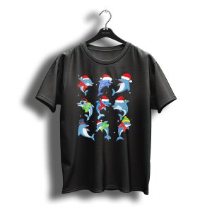 Nine Festive Dolphins In Christmas Costume With Santa Hats T-Shirt