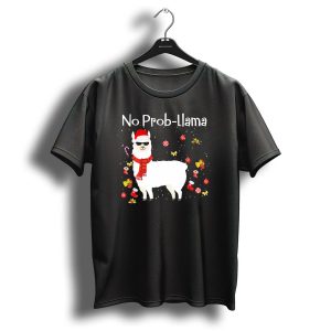 No Prob Llama Christmas Santa Hat Candy Canes Sunglasses Gifts T Shirt