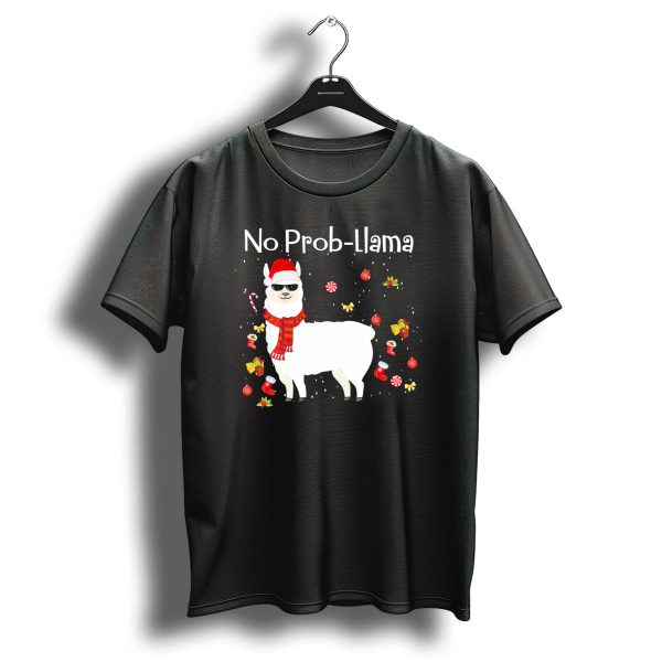 No Prob Llama Christmas Santa Hat Candy Canes Sunglasses Gifts T Shirt 1 t shirt 1