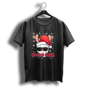 No Prob Llama Christmas Santa Hat Snowflakes T Shirt