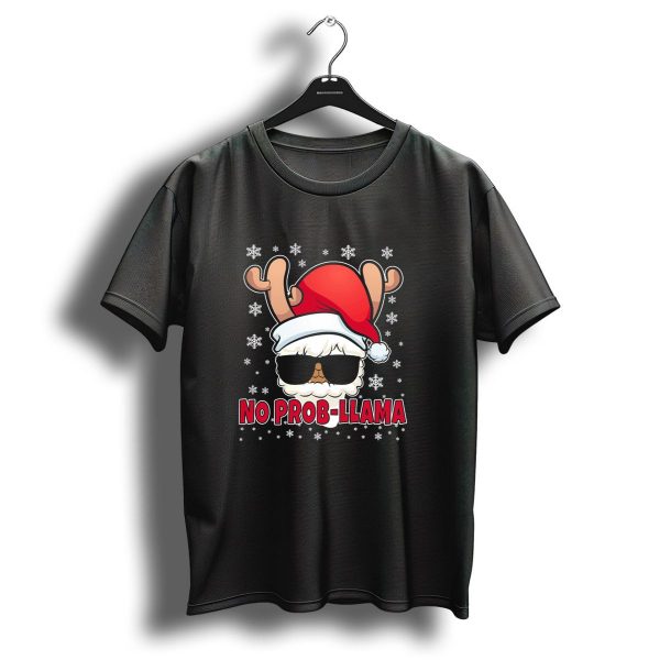 No Prob Llama Christmas Santa Hat Snowflakes T Shirt 1 t shirt 1