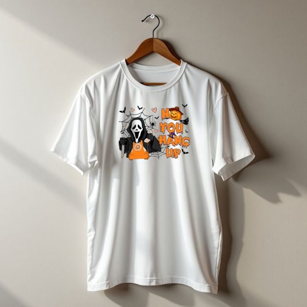 No You Hang Up Ghost With Pumpkin Phone Halloween Bats And Cobwebs T Shirt t shirt 1