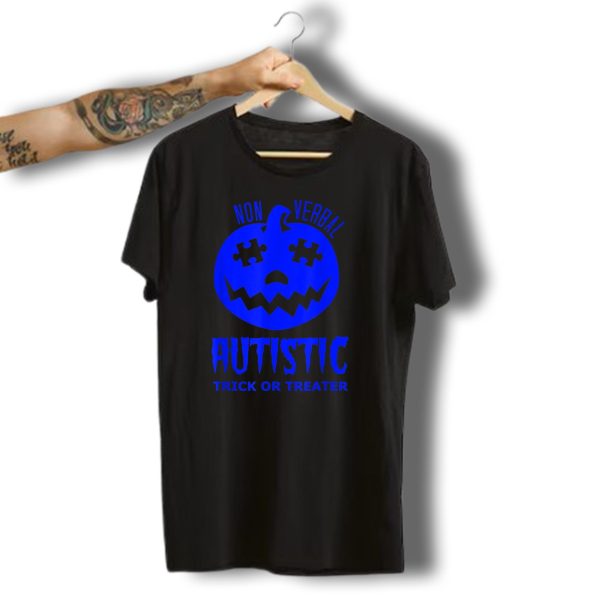 Non Verbal Autistic Halloween Blue Pumpkin Trick Or Treater T Shirt t shirt 1