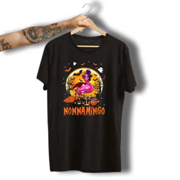 Nonnamingo Flamingo Halloween Ghost Moon Bats T Shirt t shirt 1