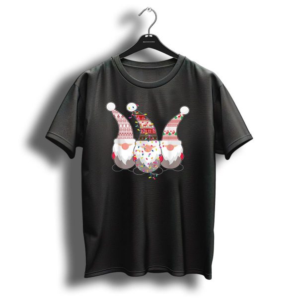 Nordic Gnomes With Festive Patterned Hats And Christmas Lights T Shirt 1 t shirt 1