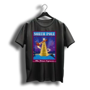 North Pole The Polar Express Santa Sleigh And Christmas Tree Scene T-Shirt