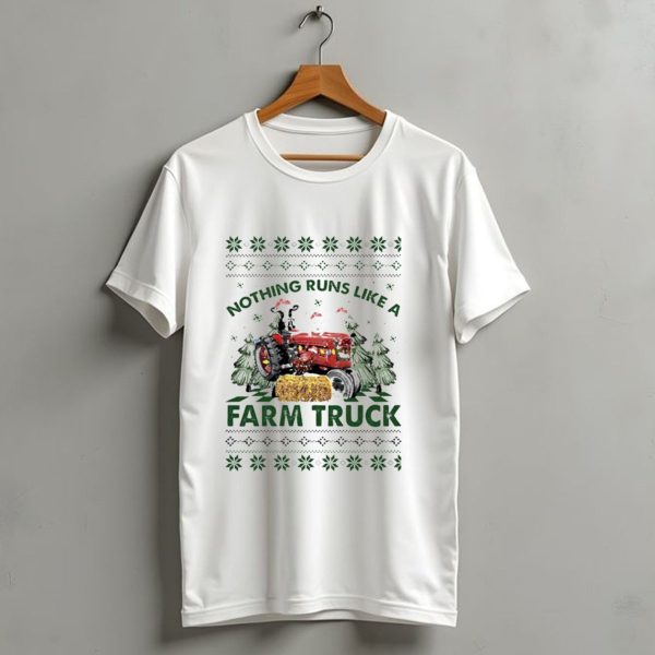 Nothing Runs Like A Farm Truck Festive Tractor Christmas Trees Hay Bale T Shirt 1 t shirt 1