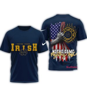Notre Dame Fighting Irish 2025 Firefighter American Flag All Over Print T Shirt