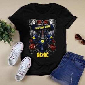 Notre Dame Fighting Irish Acdc Skull Guitar Wings Roses T-Shirt
