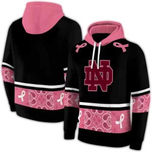 Notre Dame Fighting Irish Awareness Ribbon Black Pink All Over Print Hoodie