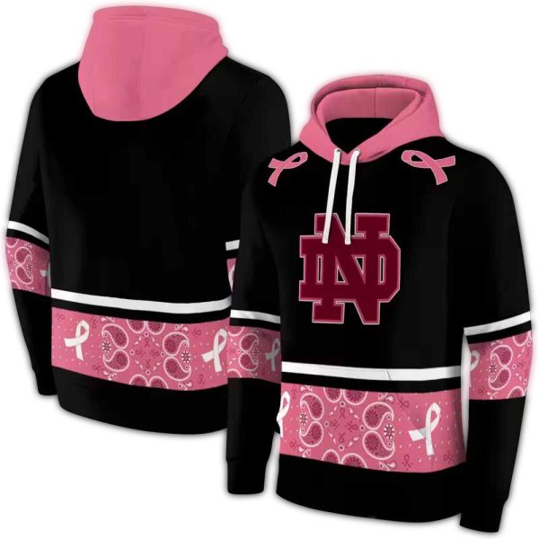 Notre Dame Fighting Irish Awareness Ribbon Black Pink AOP Hoodie 1