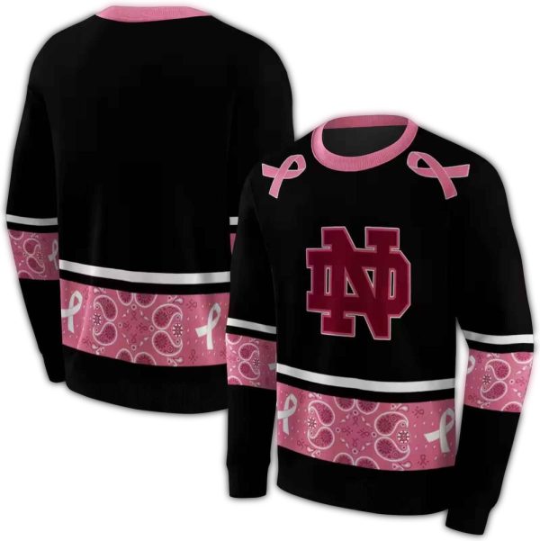 Notre Dame Fighting Irish Awareness Ribbon Black Pink AOP Sweatshirt 1