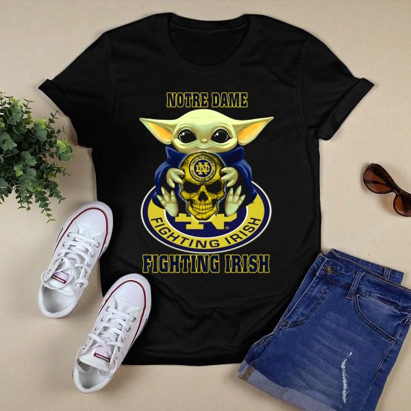 Notre Dame Fighting Irish Baby Creature Holding Fighting Irish Skull T Shirt Black 1