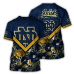 Notre Dame Fighting Irish Big Logo And Flower Blossom All Over Print T Shirt
