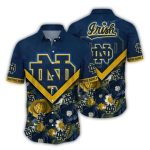 Notre Dame Fighting Irish Big Logo And Flower Blossom Hawaiian Shirt