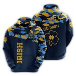 Notre Dame Fighting Irish Camo Veteran Navy All Over Print Hoodie