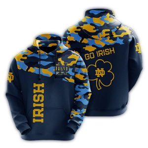 Notre Dame Fighting Irish Camo Veteran Navy All Over Print Hoodie