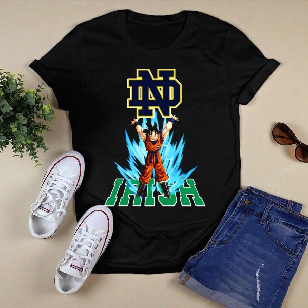 Notre Dame Fighting Irish Dbz Super Saiyan Goku Spirit Bomb T Shirt Black 1