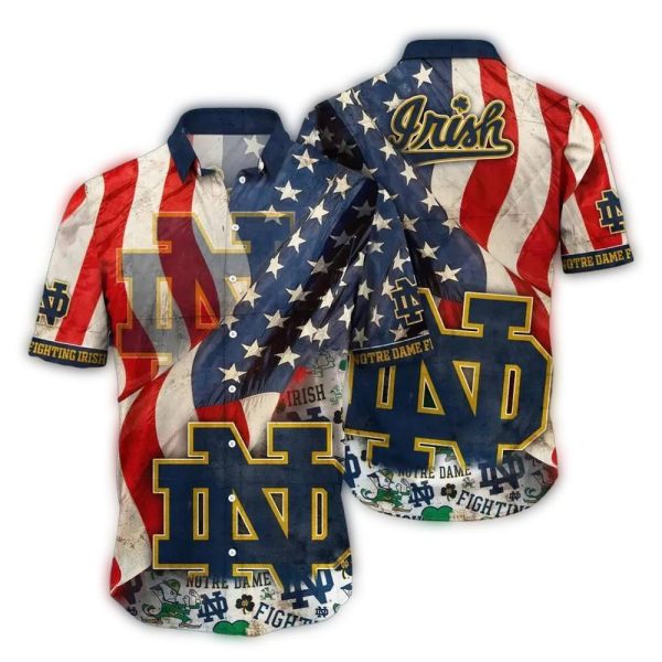 Notre Dame Fighting Irish Flag American For 4th Of July Hawaiian Shirt 1