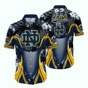 Notre Dame Fighting Irish Floral Flower Leafs Pattern Uniform Hawaiian Shirt