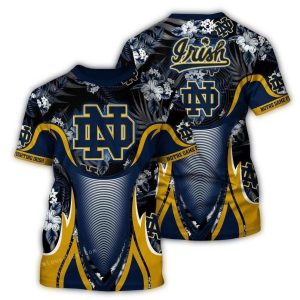 Notre Dame Fighting Irish Floral Flower Leafs Pattern Uniform All Over Print T Shirt