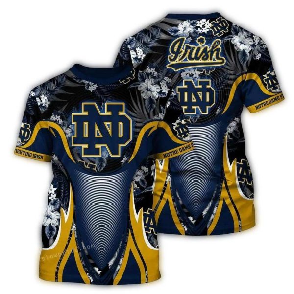 Notre Dame Fighting Irish Floral Flower Leafs Pattern Uniform AOP T Shirt 1