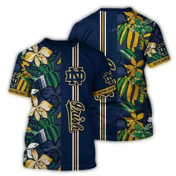 Notre Dame Fighting Irish Floral Flower Leafs Stripe Vintage AOP T Shirt 1