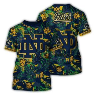 Notre Dame Fighting Irish Floral Leafs Pattern All Over Print T Shirt
