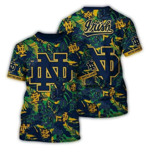 Notre Dame Fighting Irish Floral Leafs Pattern AOP T Shirt 1