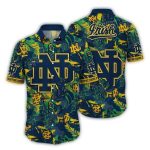 Notre Dame Fighting Irish Floral Leafs Pattern Hawaiian Shirt