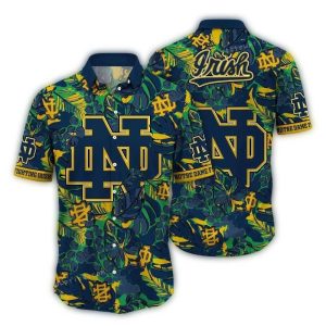 Notre Dame Fighting Irish Floral Leafs Pattern Hawaiian Shirt