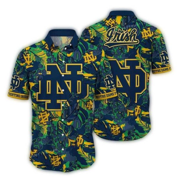Notre Dame Fighting Irish Floral Leafs Pattern Hawaiian Shirt 1