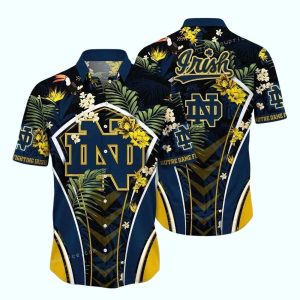 Notre Dame Fighting Irish Floral Leafs Pattern Summer Tropical Hawaiian Shirt