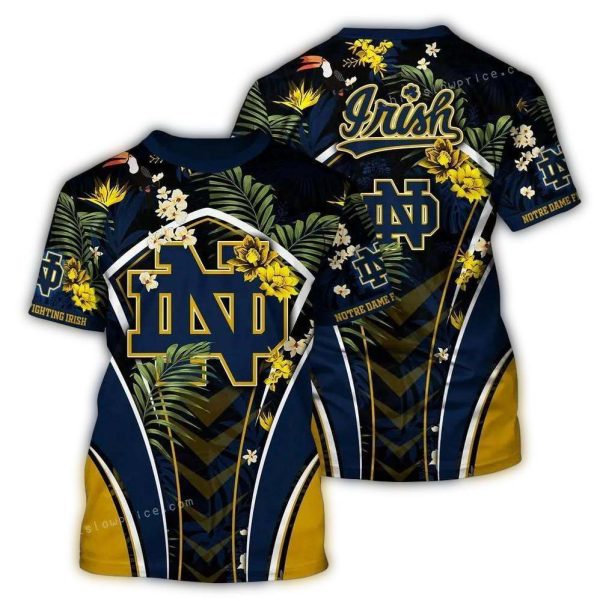 Notre Dame Fighting Irish Floral Leafs Pattern Tropical AOP T Shirt 1