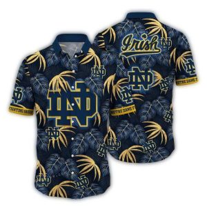 Notre Dame Fighting Irish Floral Leafs Pattern Tropical Hawaiian Shirt