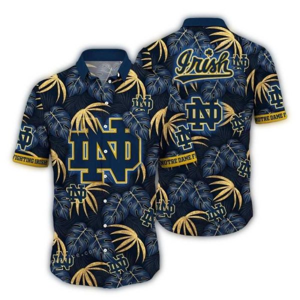 Notre Dame Fighting Irish Floral Leafs Pattern Tropical Hawaiian Shirt 1