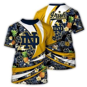 Notre Dame Fighting Irish Floral Leafs Pineapple Pattern All Over Print T Shirt