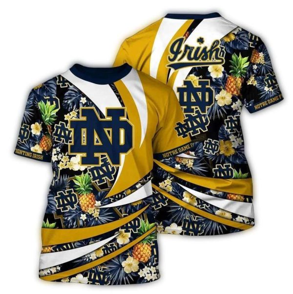 Notre Dame Fighting Irish Floral Leafs Pineapple Pattern AOP T Shirt 1