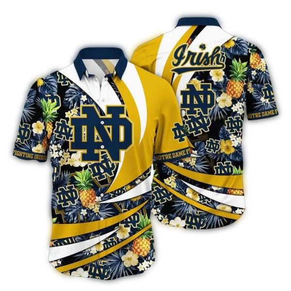 Notre Dame Fighting Irish Floral Leafs Pineapple Pattern Hawaiian Shirt 1